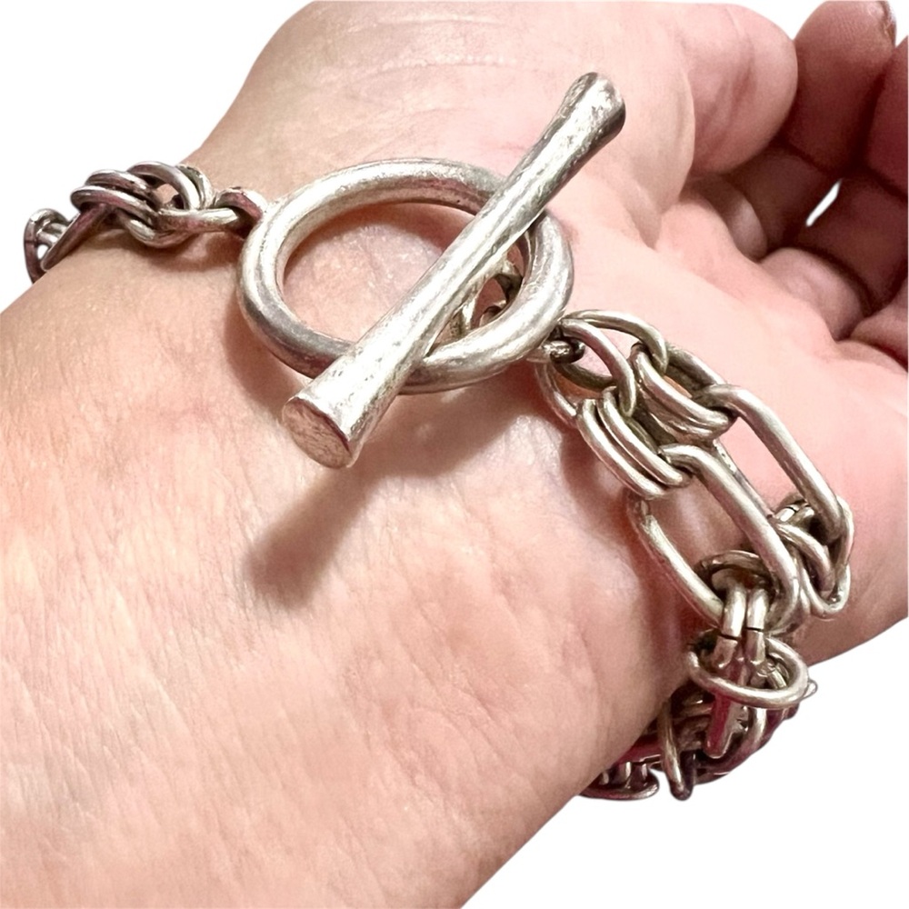 RARE Vintage Lucky Brand Dungarees Silver Chain Logo Bracelet 1990 - Picture 3 of 8